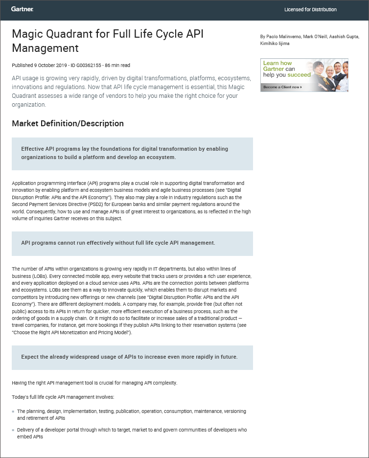 Axway wurde im Gartner Magic Quadrant 2019 zum Leader für Full Life